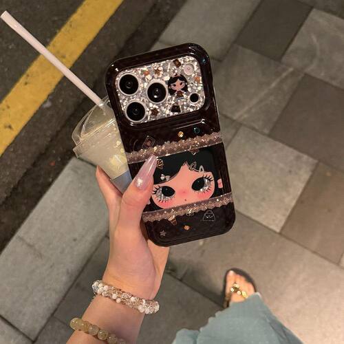 韩系可爱蕾丝格纹苹果防摔手机壳