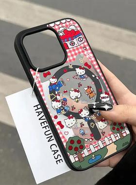 卡通格子凯蒂猫适用iPhone17手机壳苹果16ProMax新款14Pro防摔15plus软壳13/12mini/11可爱透明保护套7/8PXS