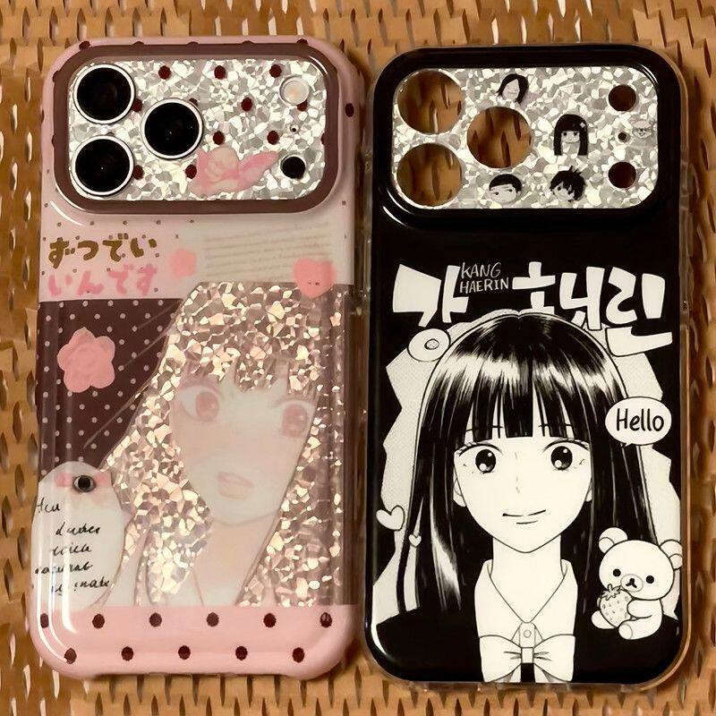 漫画风黑沼爽子适用苹果18promax手机壳iphone17新款15pro女款16pm全包保护壳14防摔简约13保护套12/11钻石纹