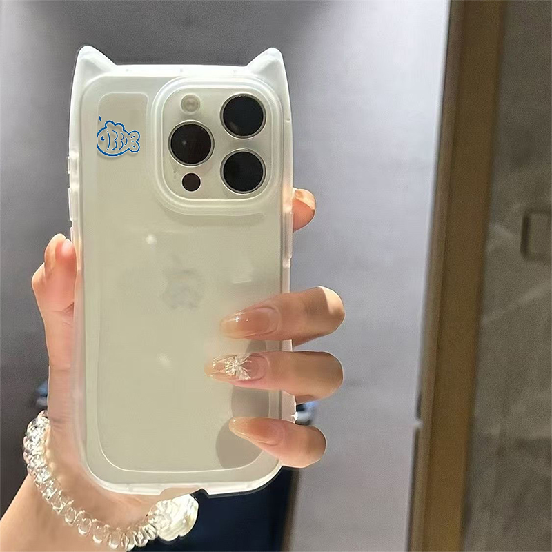 简约小鱼猫耳朵适用苹果17手机壳