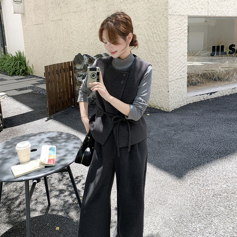 【新品】25冬气质毛呢马甲阔腿裤两件套2C251-6306-P185-K278,女装套装/套裙,2C251