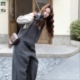 甜美风日系慵懒风灰色毛呢连体裤女2025冬季新款洋气设计感休闲裤，女装连体裤，2C251