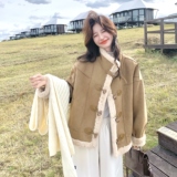 【新品】25冬牛角扣皮毛一体羊羔毛外套2C251-6309-P195-K298，女装毛呢外套，2C251