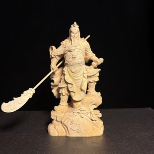 小叶黄杨木武财神实木大刀关公关羽家用客厅工艺品木雕摆件关二爷