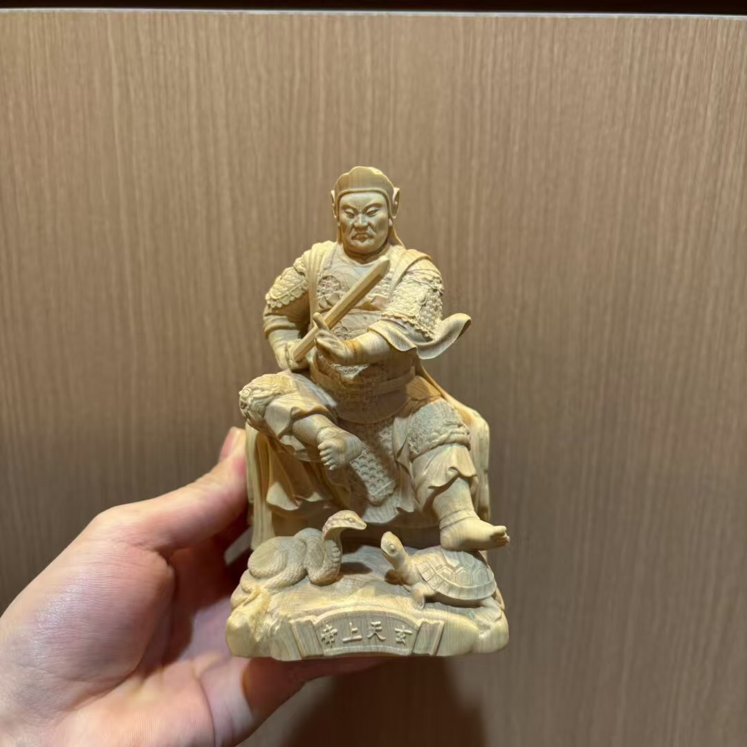 小叶黄杨木雕刻真武大帝祖师神像玄武玄天上帝摆件家用供奉装饰品
