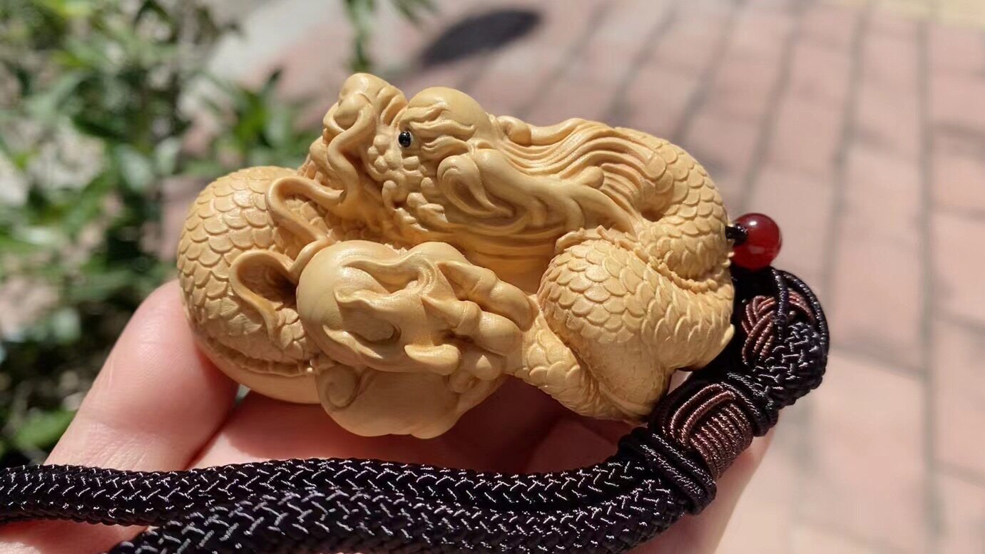 小叶黄杨木雕木质雕刻文玩手把件盘玩生肖龙随身把玩手件小挂件