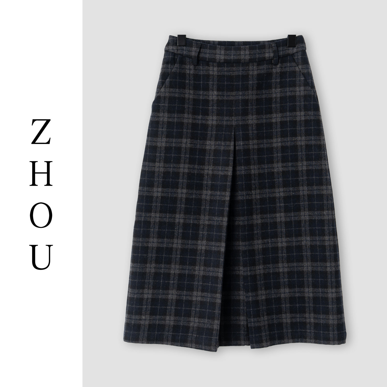 （周哥甄选）灰蓝格子半身裙-11543