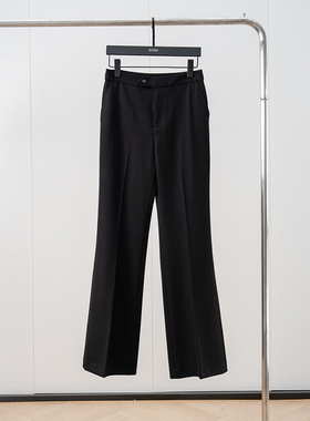 微喇阔腿裤高腰直筒时尚休闲黑色-13306