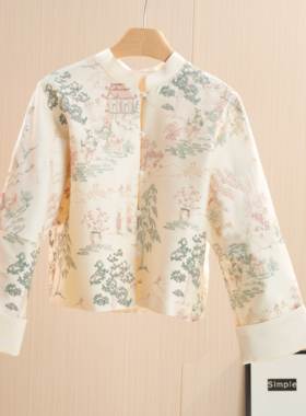 上衣女外套开衫短款夏季复古唐装中国风印花-13085