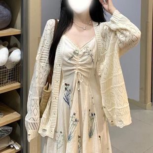 女 2025年夏季 新款 时尚 洋气百搭显瘦减龄碎花吊带连衣裙慵懒风开衫