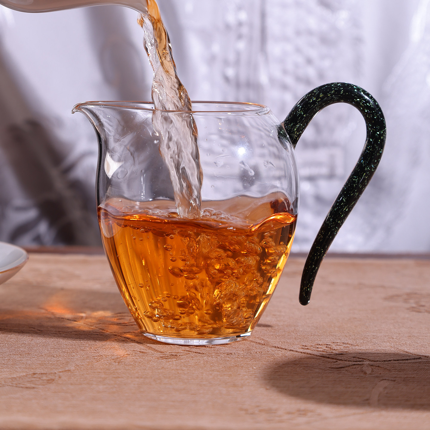 沐茗窑高硼硅亮晶手柄玻璃公道杯大容量中式耐热透明功夫茶分茶器
