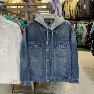 班尼路秋冬男装休闲连帽水洗百搭牛仔夹克外套男8821307M672