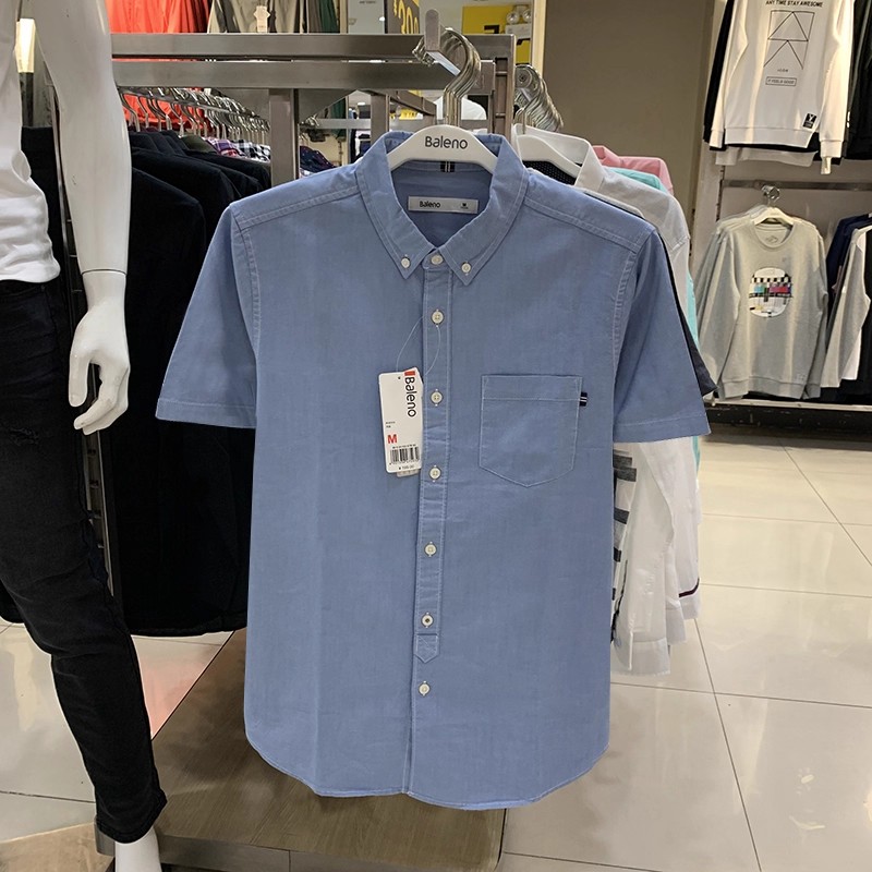 正品Baleno班尼路夏男装修身纯棉商务休闲简约修身短袖衬衫男衬衣