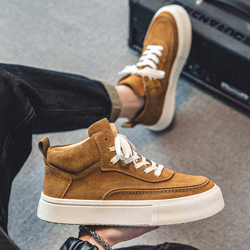 男鞋秋冬季加绒新款运动潮鞋真皮休闲高帮板鞋潮牌中帮马丁靴男款