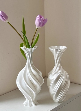 3D打印花瓶摆件丝绸白花器客厅茶几新中式高级感插花瓶水培装饰品