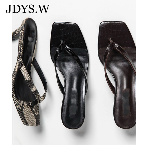 JDYS.W【羊皮鳄鱼纹人字拖】3cm休闲小众设计蛇纹低跟夹脚拖鞋