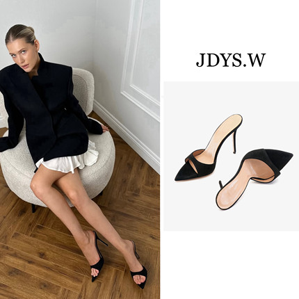 JDYS.W 【灵魂尖头】磨砂绒面8cm 纯色简约细跟高跟鞋凉鞋