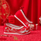 流苏女古风绣花鞋 红色新娘秀禾婚鞋 中式 春秋新款 内增高复古汉服鞋