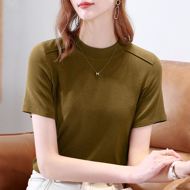 鱼骨线短袖T恤女半袖正肩上衣