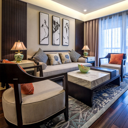 新中式实木沙发组合现代中式小户型酒店接待沙发轻奢禅意客厅