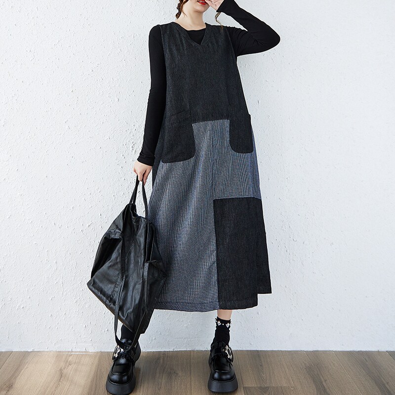 秋冬季新款大码女装胖mm宽松显瘦遮肉文艺撞色格子牛仔背心连衣裙,女装/女士精品,连衣裙,淘宝优惠券,粉丝福利购,淘宝优惠卷