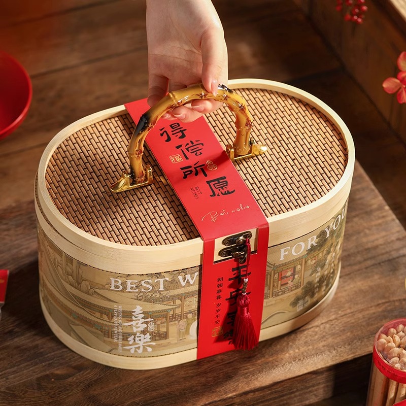 新年礼盒包装马年2026饼干坚果糕点干货烘焙年货特产礼品竹编提篮