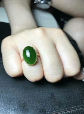 如意戒指成品简单18k菠菜碧玉