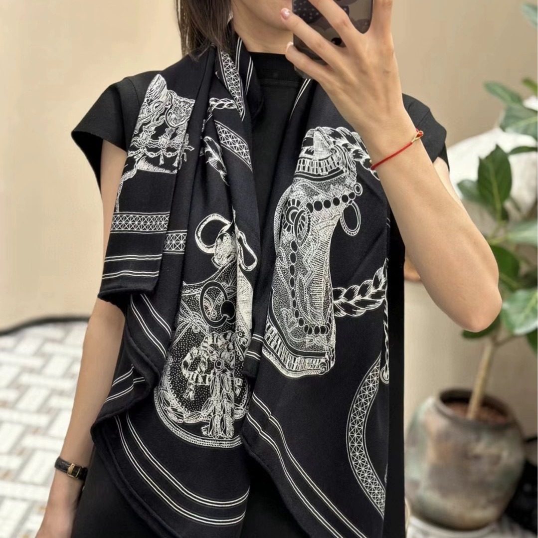 新款华丽盛宴桑蚕丝丝巾提花方巾商务伴手礼真丝丝巾110cm