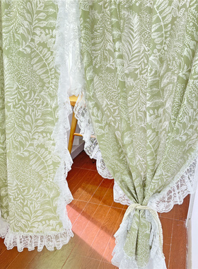 复古洛可可荷叶边纱帘隔断窗纱背景遮挡碎花门帘窗帘装饰咖啡短帘