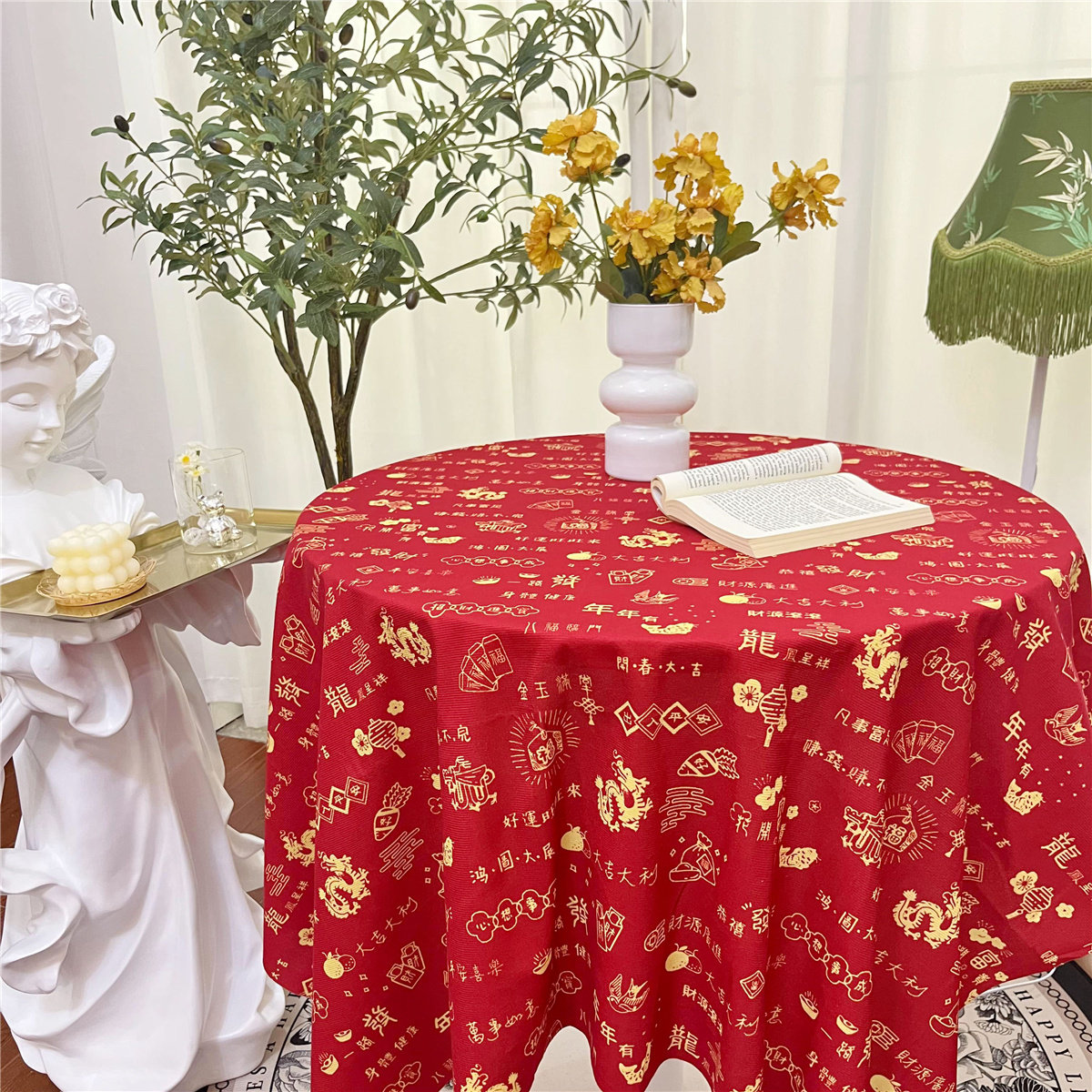 桌布红色碎花装饰2026新年氛围装饰过年马年春节餐桌圆桌桌垫台布,居家布艺,桌布,淘宝优惠券,粉丝福利购,淘宝优惠卷