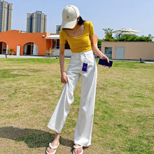 夏季薄款天丝垂感白色高腰阔腿牛仔裤女宽松显瘦不透直筒拖地裤子