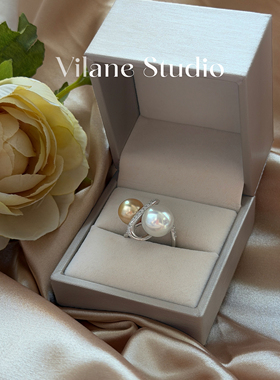 天然海水澳白11.96金珠10.33双珠简约款纯银镀18k开口可调戒指