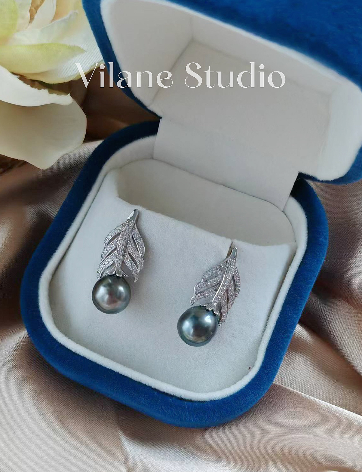 海水大溪地8-9羽毛纯银耳钉