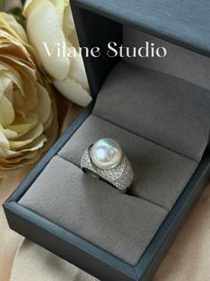 天然海水澳白11-12冷白光纯银金开口戒指 建议14戒圈姐妹拍 11.48