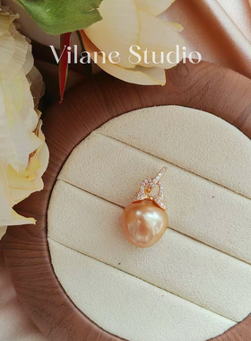 13.88海水茶金绿光伴彩浓金南洋金珠吊坠纯银万能扣