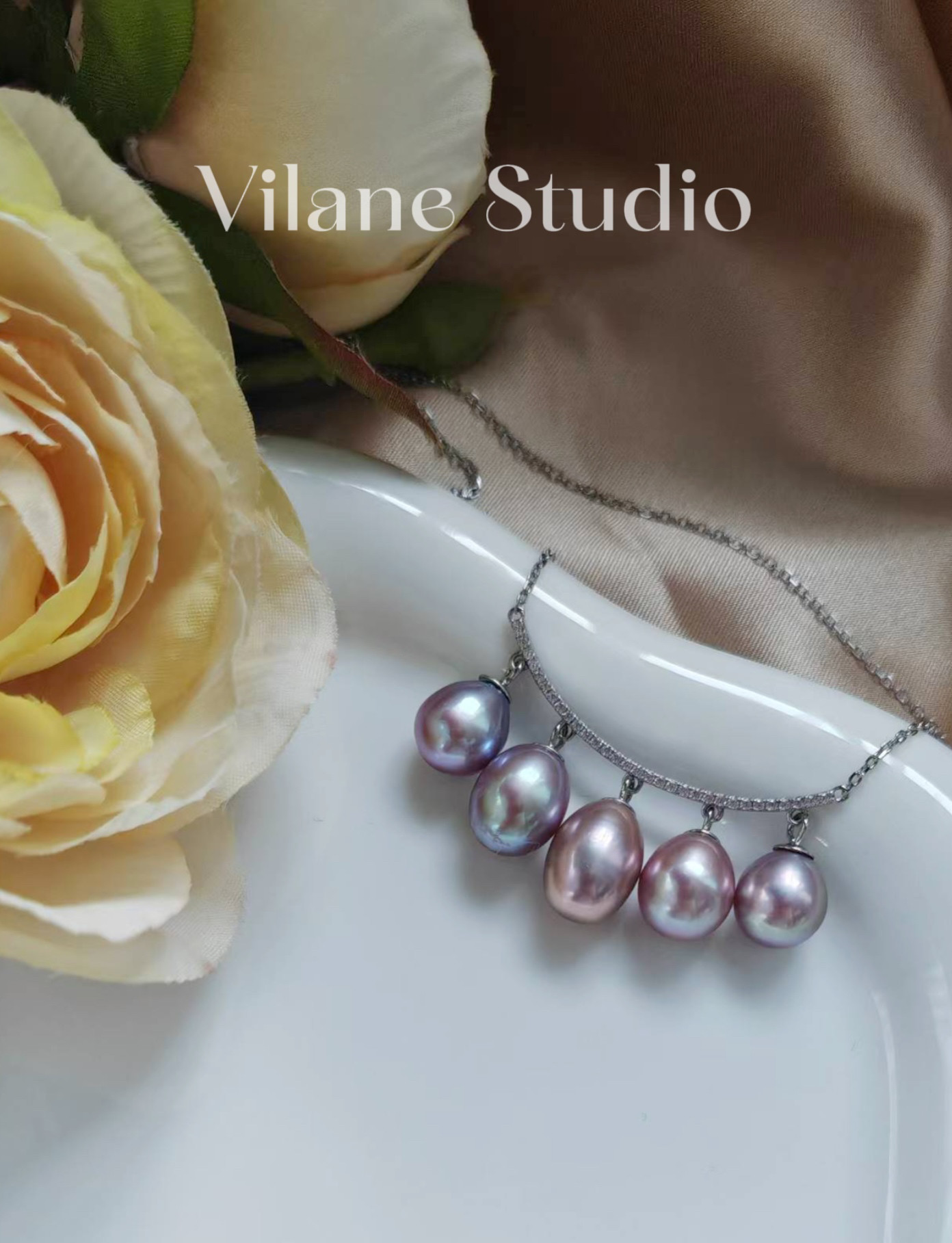 金属炫光ji光纯银微笑项链水滴镜面光淡水珍珠