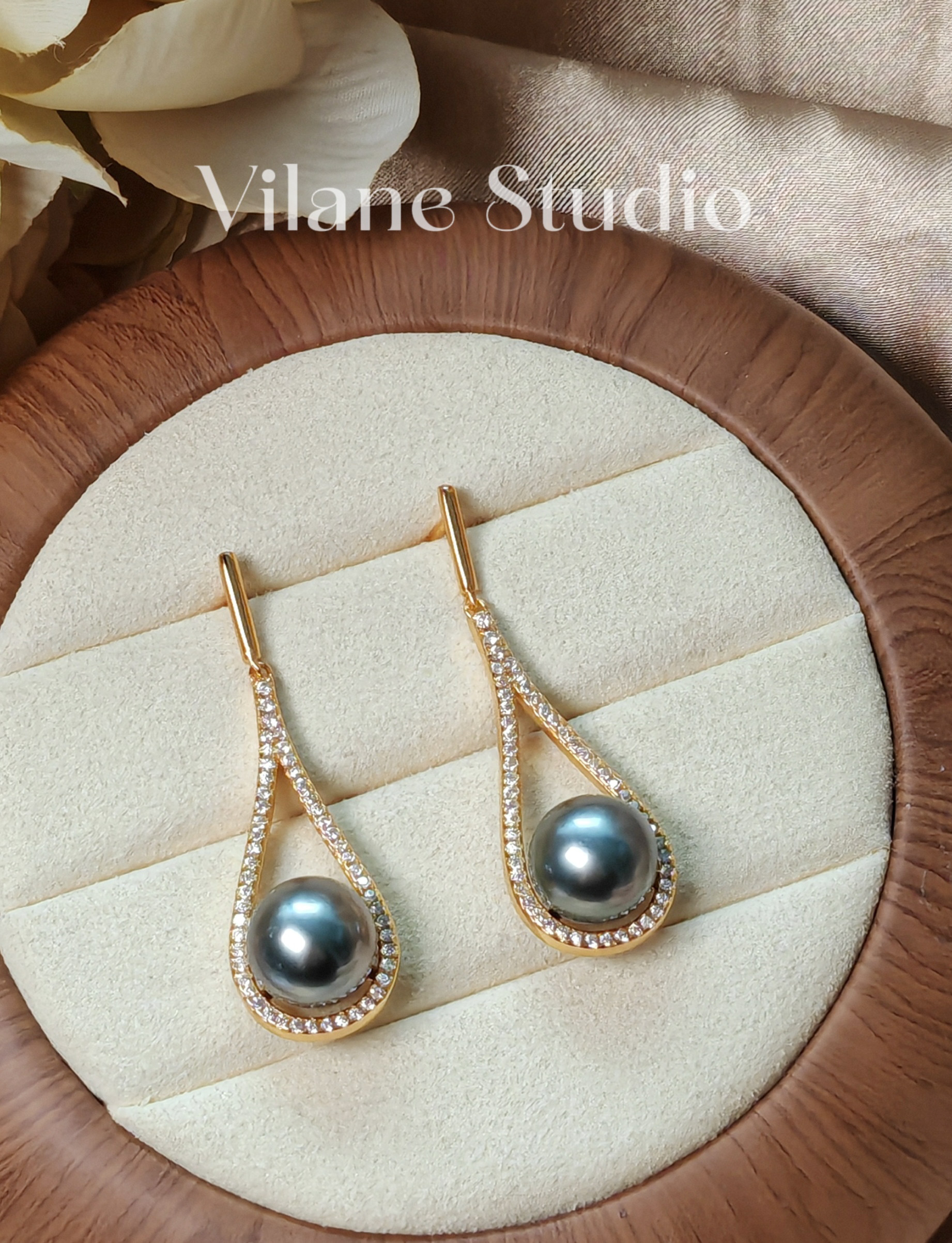 天然海水大溪地wu瑕纯银耳钉耳环灵动