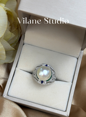 天然海水澳白12-13豪镶开口可调节纯银镀18 K金戒指12.35暖光