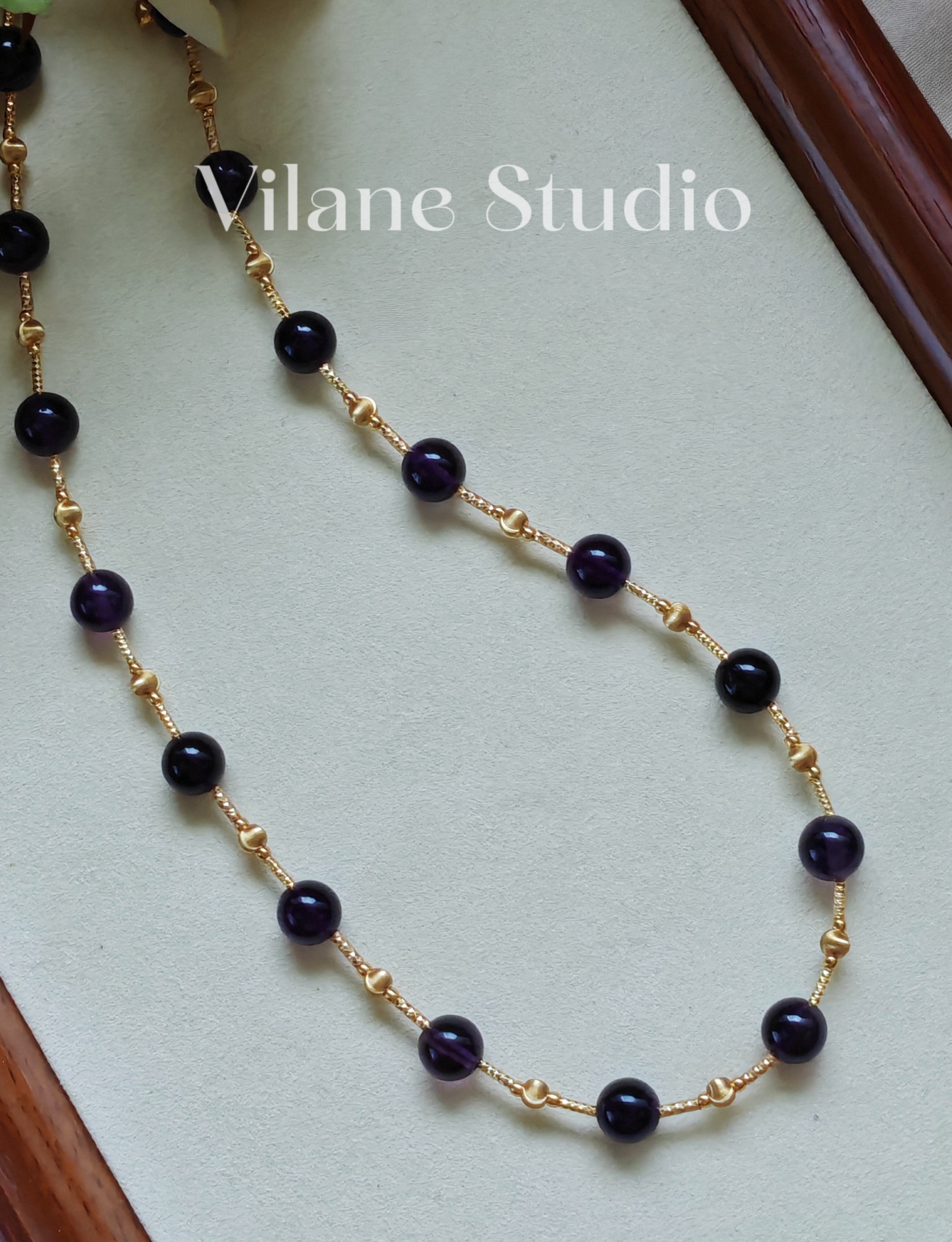 天然深紫水晶纯银猫眼清透项链女款项链43+5