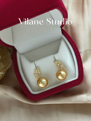 海水金珠10-11浓金彩虹金带绿光纯银耳钉10.71&10.73 一物一拍