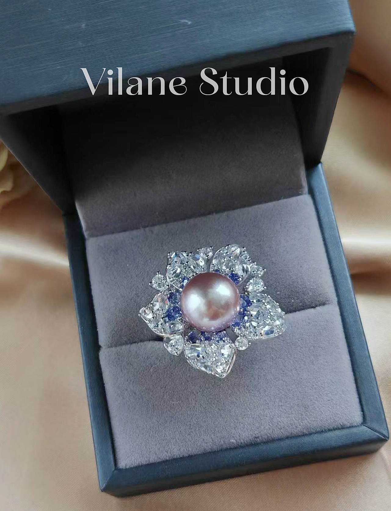 爱迪生ji光粉紫正圆12-13wu瑕纯银开口戒指