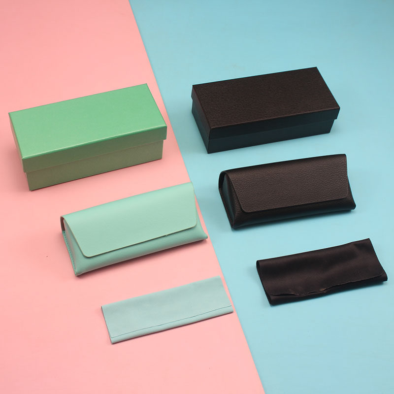 批发高品质蓝色黑色皮质软包眼镜盒套装磁吸翻盖太阳镜盒定制logo