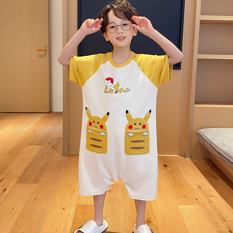 CHILDRENS PAJAMAS SUMMER BOYS ONE-PIECE HOME CLOTHES ANTI-KICK BELLY PROTECTION SMALL BOYS MIDDLE AND LARGE CHILDREN BABY SLEEPING BAGS AIR-CONDITIONED CLOTHES