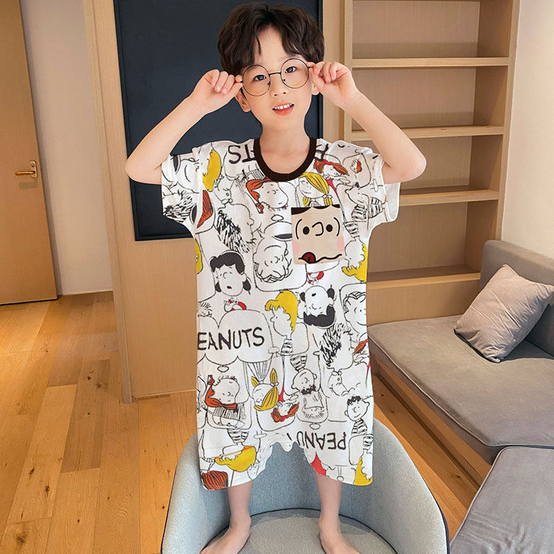 CHILDRENS PAJAMAS SUMMER BOYS ONE-PIECE HOME CLOTHES ANTI-KICK BELLY PROTECTION SMALL BOYS MIDDLE AND LARGE CHILDREN BABY SLEEPING BAGS AIR-CONDITIONED CLOTHES