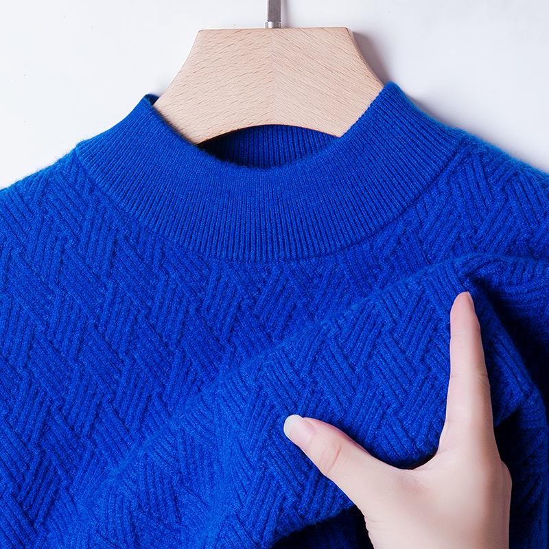 高档克莱因蓝男士半高领针织毛衣
