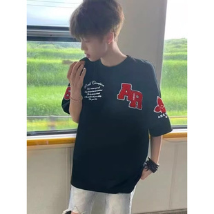 半袖 亿万少年BUFU国潮牌美式 情侣装 T恤男女夏季 字母刺绣高街短袖