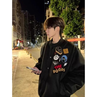 美式高街字母刺绣棒球服男春秋潮牌vingate高街痞帅情侣夹克外套
