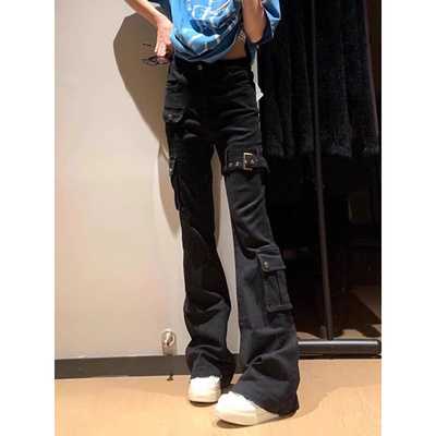 黑色绑带高街vibe微喇裤男夏季小众设计感直筒长裤高级感痞帅裤子