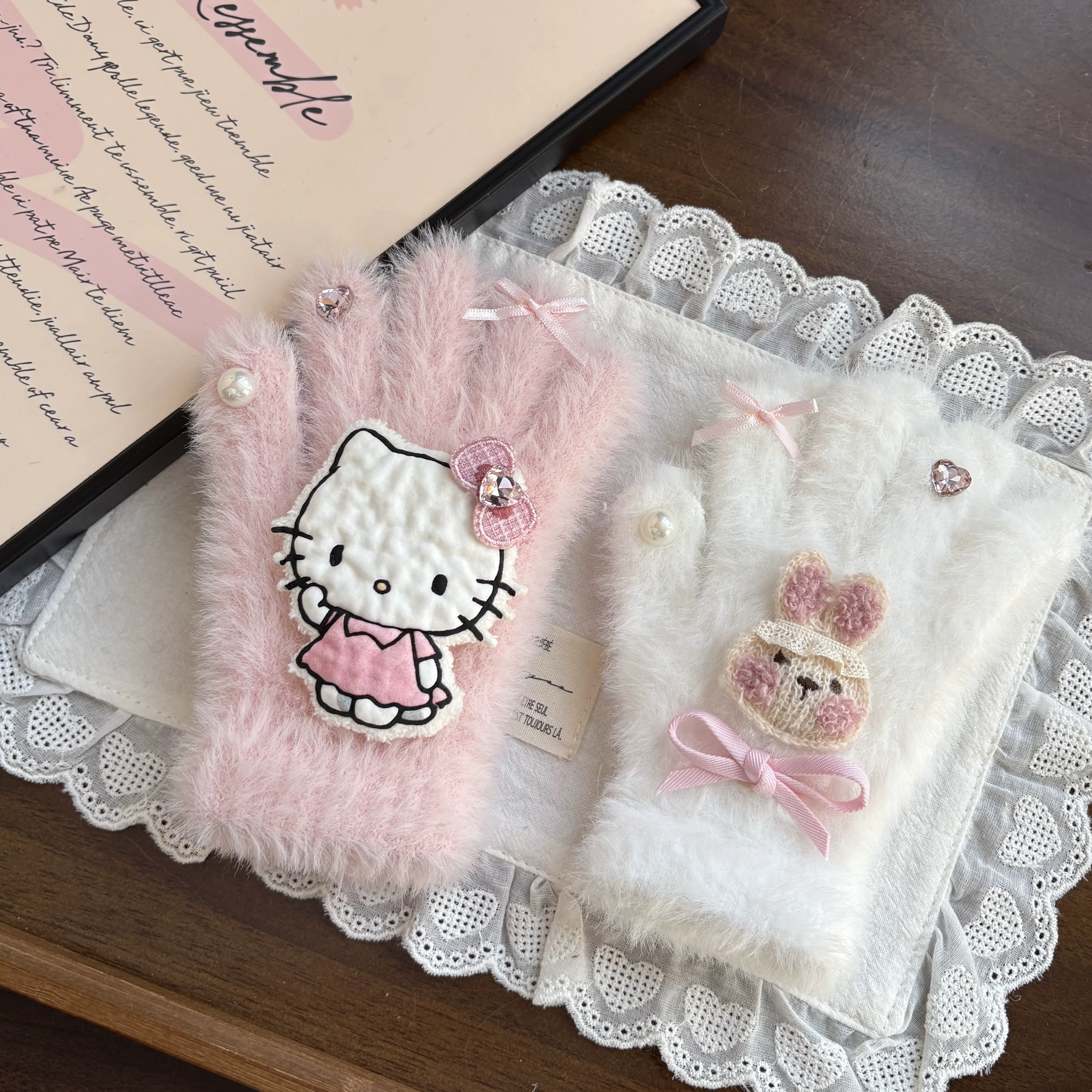 ins韩系儿童可爱毛绒猫咪手套少女心冬季保暖手套可触屏3179