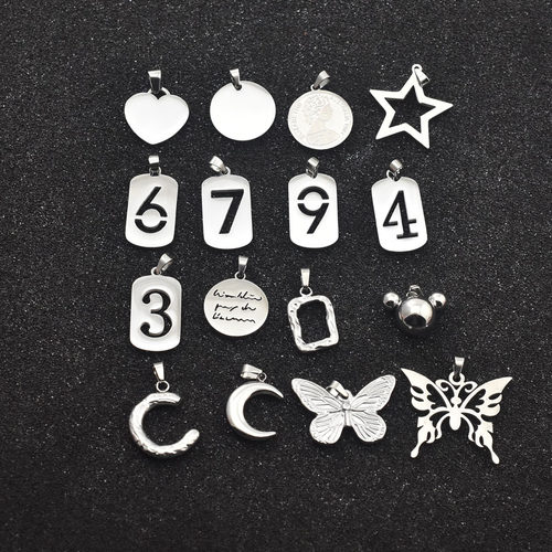 钛钢数字五角星桃心单吊坠